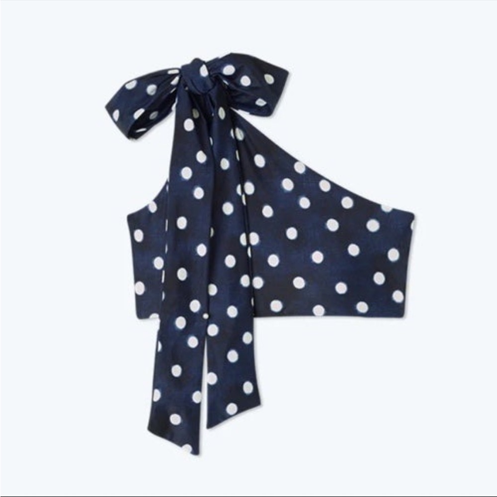 summersalt Navy Blue and White Polka Dot One-Shoulder Bikini Top